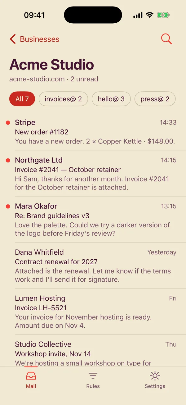 Inbox: a business page